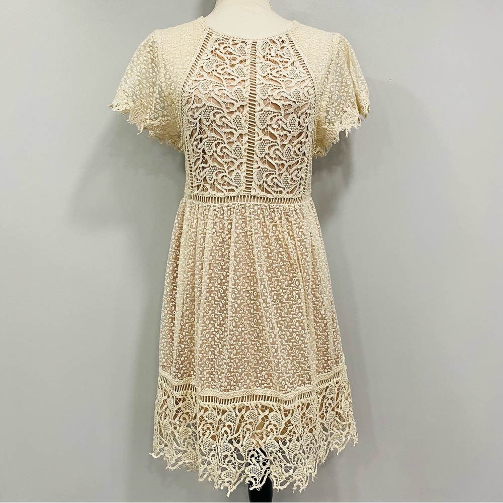 Anthropologie Lace Short Sleeve Cream Dress
